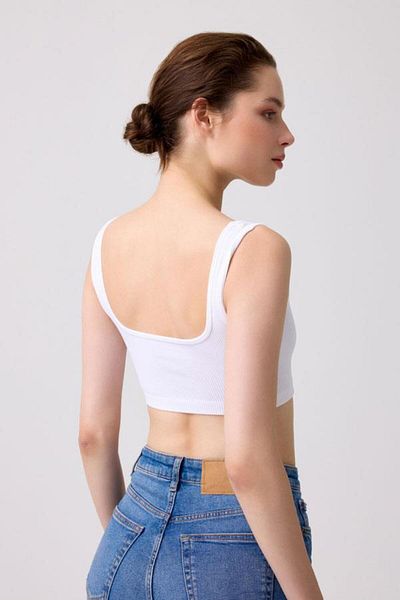 Cottonhill Premium White Seamless Women's Crop Top Bustier - Square Collar