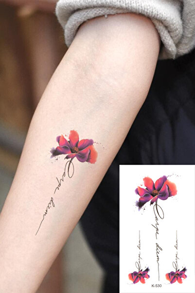 BP Tattoo Çiçek ve Yazılı Minimal Geçici Dövme Carpe Diem Tattoo