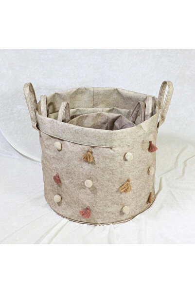 Epilons Foldable Multi-Purpose Round Organizer with Pompom Storage Box Organizer Felt Set