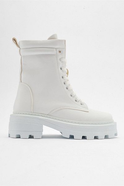 Ccway Lace-Up Γυναικείες Μπότες Λευκό δέρμα