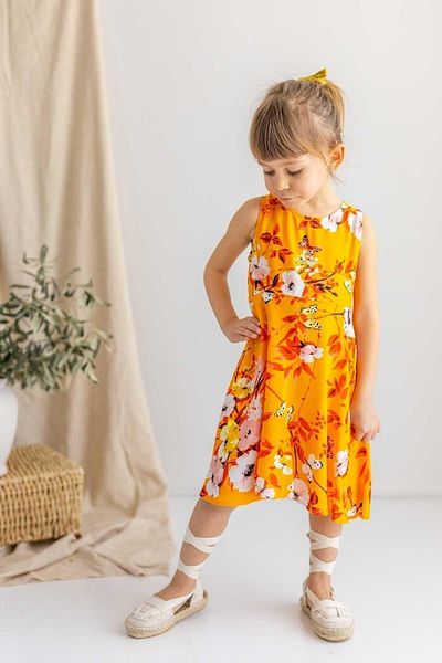 Oliven The Kid Rochie A-Line fără mâneci cu model de flori portocalii