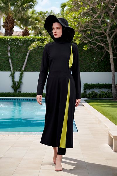 Marina Full Covered Parachute Black Hijab Swimsuit - M2420