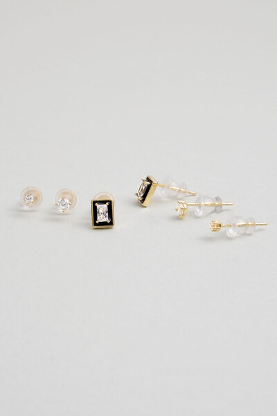 So CHIC... Baget Kesim 18 Ayar Sarı Altın Kaplama Gümüş Çoklu Küpe