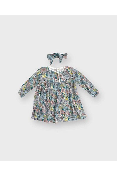 rg kidsstore Rochie pentru copii din stofa de bumbac - Imprimata si volane, bentita inclusa