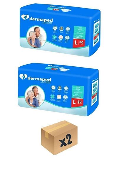 Dermaped Adult Patient Diapers with Waistband Large Size (l) Super Absorbent Advantage Package 30*2 60 Pieces