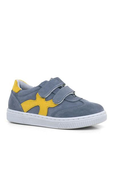 Rakerplus Genuine Leather Gray Yellow Velcro Children's Sneakers