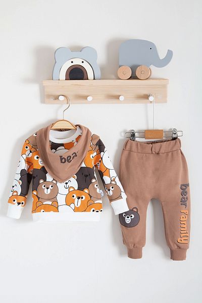 Babydonat 3-Piece Patterned and Scarf Family Bears Set for Baby Boy
