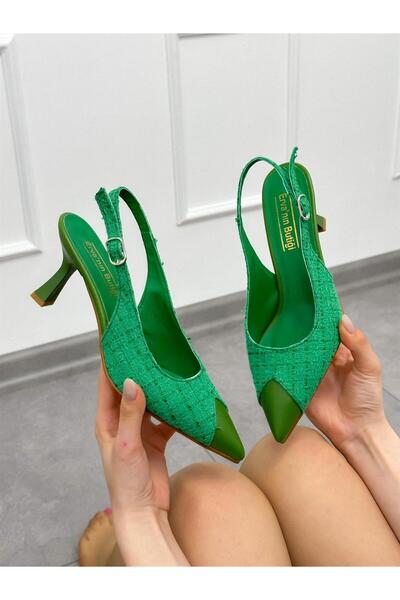 ERVANIN BUTİĞİ Yeşil Tüvit (Vine) Maskelet Detay Kadın Stiletto