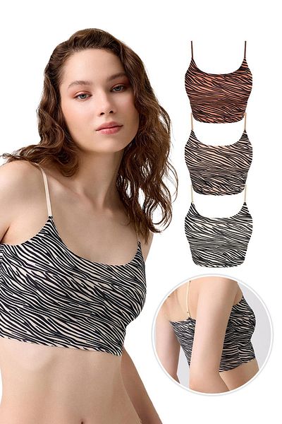 Cottonhill Ρυθμιζόμενες λεπτές τιράντες με μοτίβο Crop Bustier - Συσκευασία των 3