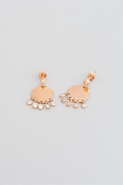 So CHIC... Beyaz Taşlı 18 Ayar Rose Altın Kaplama Gümüş Minimal Küpe