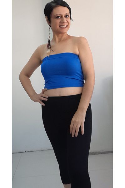 Mertcan Butik Tricou body badi din viscoză pieptănată fără bretele crop albastru