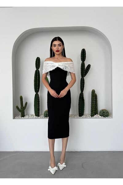 conconmoda Ribbon Guipure Detail Midi Dress