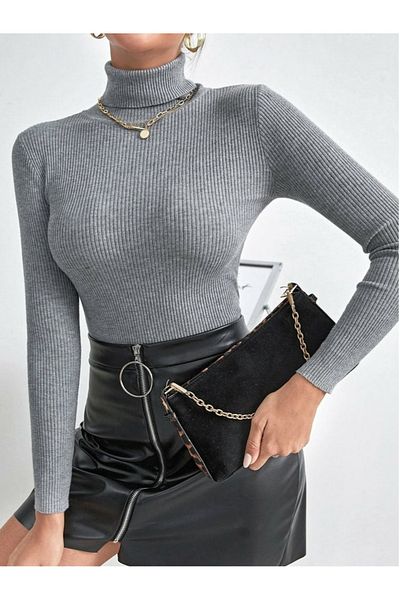 Ayfer Unisex γκρι βαμβακερό ζιβάγκο καμιζόλα Raster Slimfit πουλόβερ με λαιμόκοψη