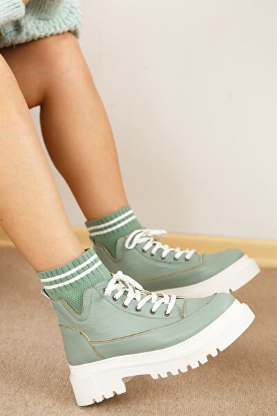 ShoeTek Ulises Γυναικείες Μπότες Πλεκτά Lace Up Water Green Leather