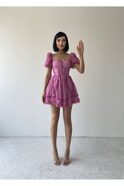 conconmoda Pink Elisya Balloon Sleeve Dress