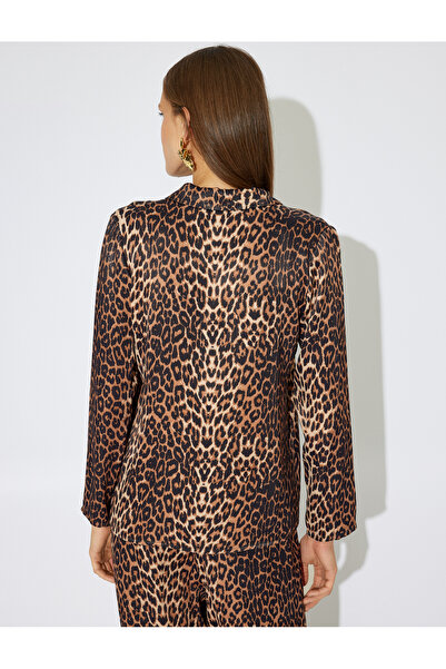 Koton X Zeynep Bastık - Leopar Desenli Pijama Üstü Gömlek Yaka Uzun Kollu Viskon