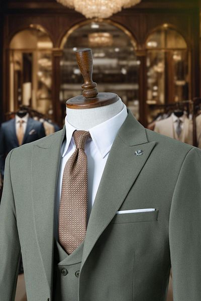 Salihtarzz Suit Italian Cut With Vest Green SD4136