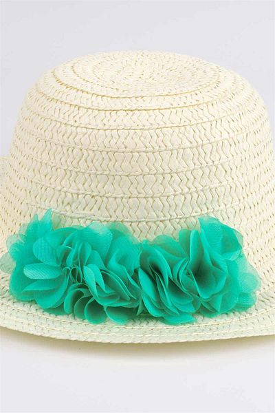 Le Mabelle Girl's Straw Hat with Mint Flower Detail