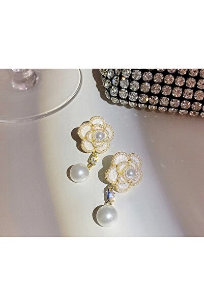 Shiklik MODA قم بتكملة أناقتك مع أقراط موديل زهرة أنيقة من حجر اللؤلؤ