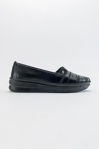 Ccway Balerina de damă cu broderie în zig-zag, piele neagră