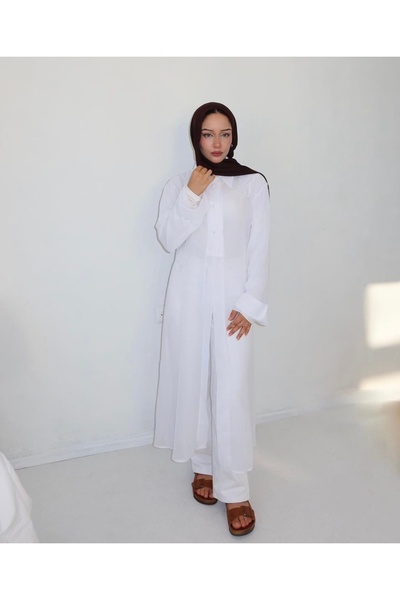 FASHION Organze Abaya-Beyaz