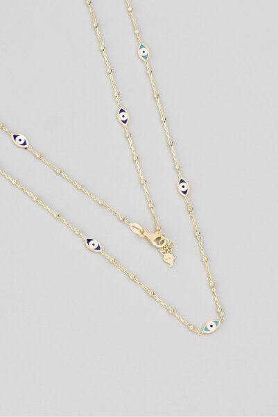 So CHIC... Nazar Figürlü 18 Ayar Sarı Altın Kaplama 68 Cm Gümüş Minimal Kolye