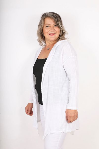 Hitit Butik White Linen Sports Cardigan