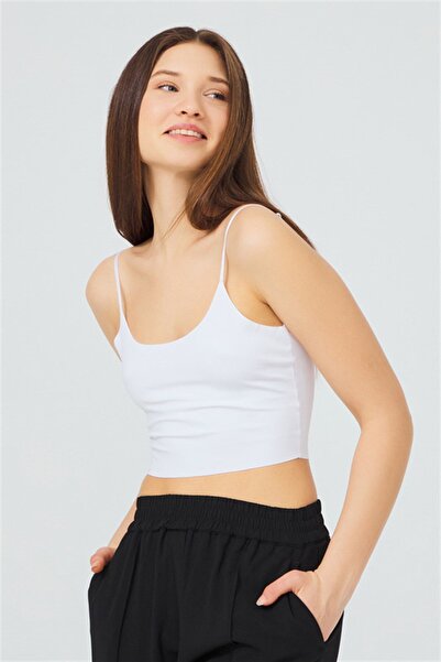 Cottonhill White Adjustable Thin Straps Laser Cut Women's Crop Bustier