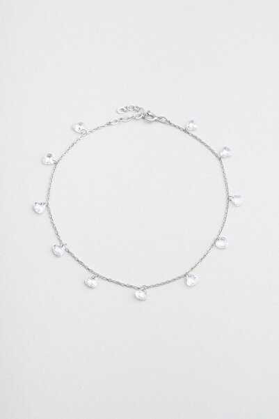 So CHIC... Işıltılı Kalp 18 Ayar Beyaz Altın Kaplama 25 Cm Gümüş Hal Hal