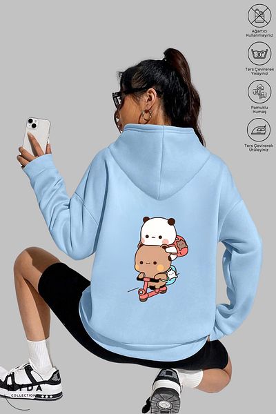 Nyda Collections Hanorac din bumbac supradimensionat unisex cu glugă cu mânecă lungă Bubu Dudu Scooter
