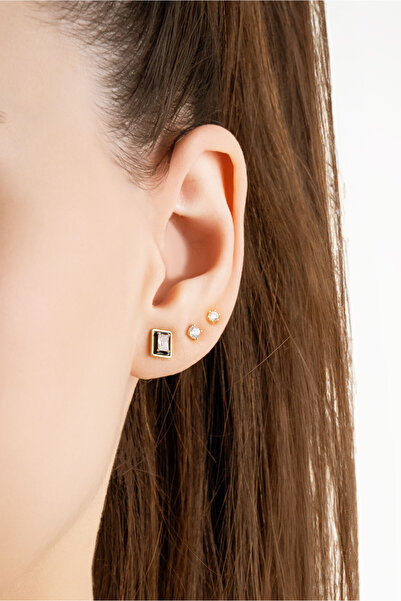 So CHIC... Baget Kesim 18 Ayar Sarı Altın Kaplama Gümüş Çoklu Küpe