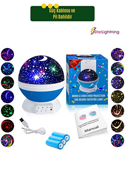 StarLightning Yıldızlı Gece Lambası Çocuk Masa Lambası Dekoratif Lamba Mavi