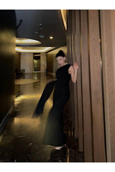 conconmoda Adel One Shoulder Long Stylish Dress Black