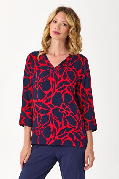 İKİLER Ribbed Collar 3⁄4 Sleeve Blouse 245-3029