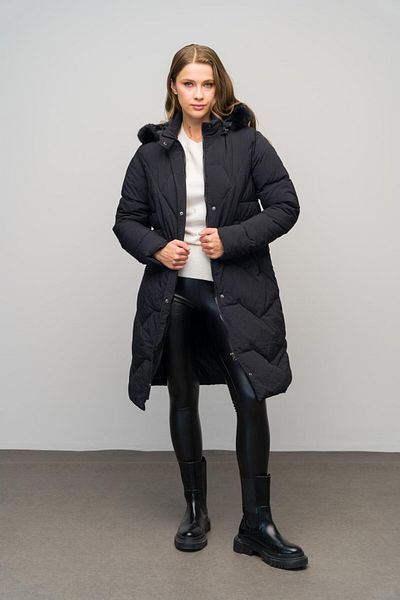 Olcay Gemusterter Steppmantel – mit abnehmbarem Pelz und Kapuze, SCHWARZ 6620