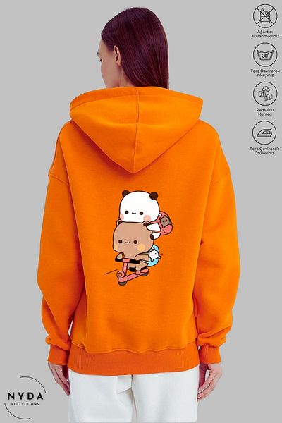 Nyda Collections Hanorac din bumbac supradimensionat unisex cu glugă cu mânecă lungă Bubu Dudu Scooter