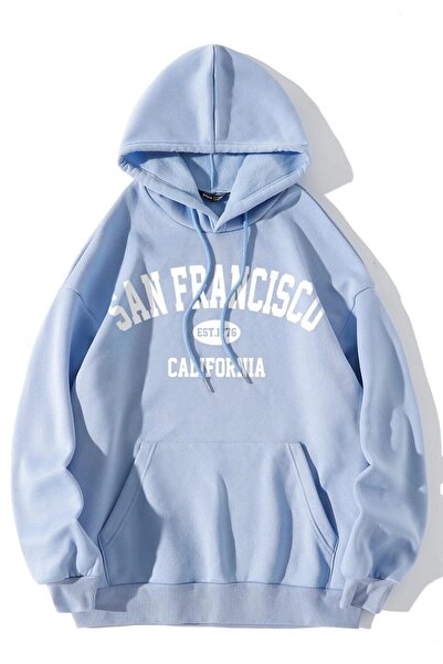 HOFFNUNG Unisex Baby Blue San Francisco Printed Oversize Hoodie