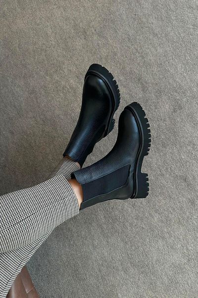 STRASWANS Matty Women's Rubber Detail Genuine Leather Boots Black