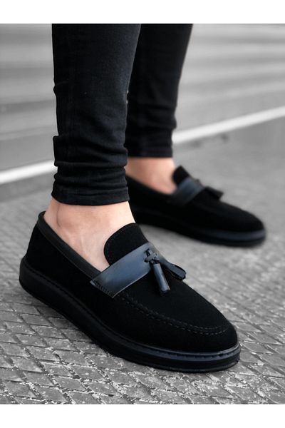 BOA BA0005 Laceless High Sole Black Belted Classic Tasseled Corcik Men's Shoes