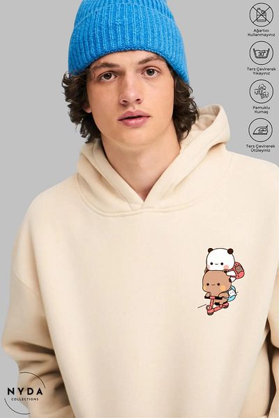 Nyda Collections Μακρυμάνικο Bubu Dudu Scooter με στάμπα με κουκούλα Unisex Oversize βαμβακερή κουκούλα