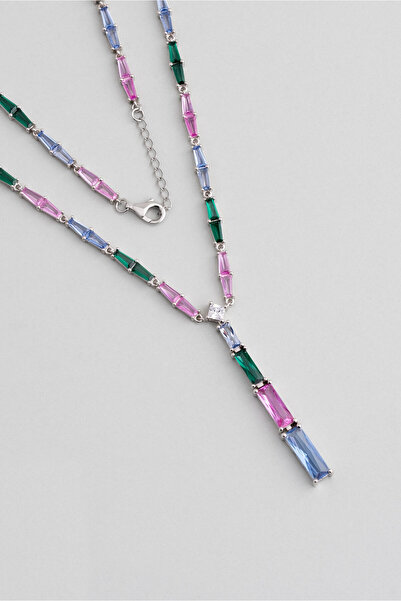 So CHIC... Gökkuşağı 18 Ayar Beyaz Altın Kaplama Gümüş Y Kolye