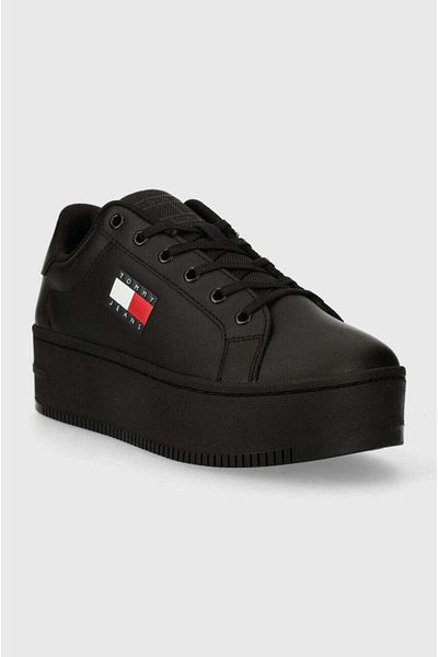 Tommy Hilfiger Dámské logo značky Platforma podpatky Stylové černé tenisky vhodné pro běžné použití En0en02518-