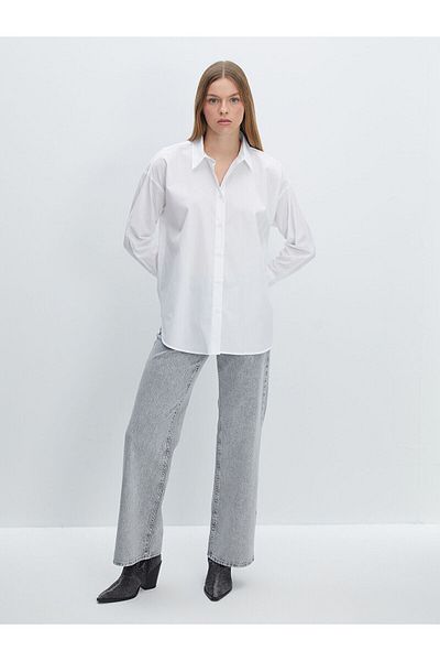 LC Waikiki Γυναικείο πουκάμισο Lcw Vision Ecru Oversize Poplin