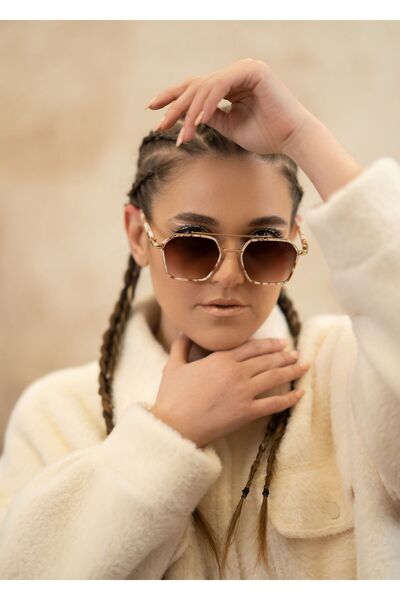 Stil Noktası Krem Çerçeve Kahverengi Cam Kadın Güneş Gözlüğü