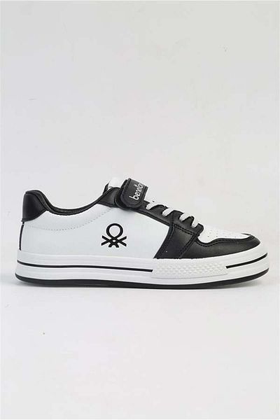 Benetton BNI-10024 Imported White Black Velcro Children's Sports Shoes