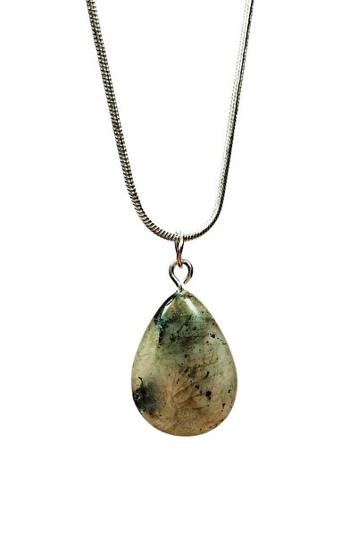 Royaleks Labradorit Doğal Taşı Zincirli El Yapımı Kolye Uç: 2 cm Zincir: 20 c...