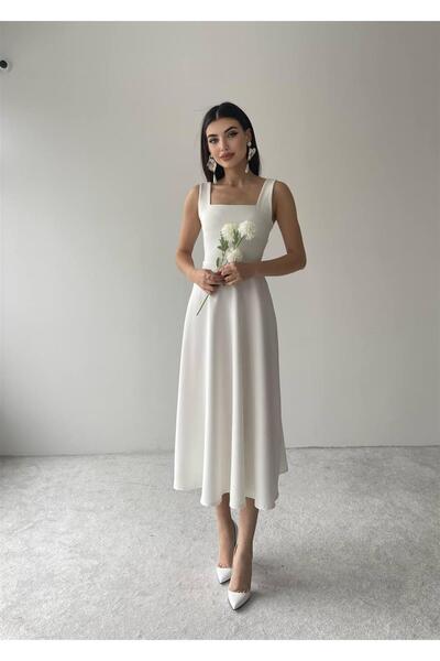 conconmoda Rochie midi prințesă cu guler pătrat Colliope cu bretele groase