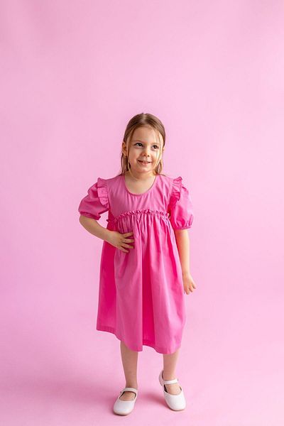 Oliven The Kid Robadan Volan Maneci cu Snur Poplin Elastic Rochie Fata Roz