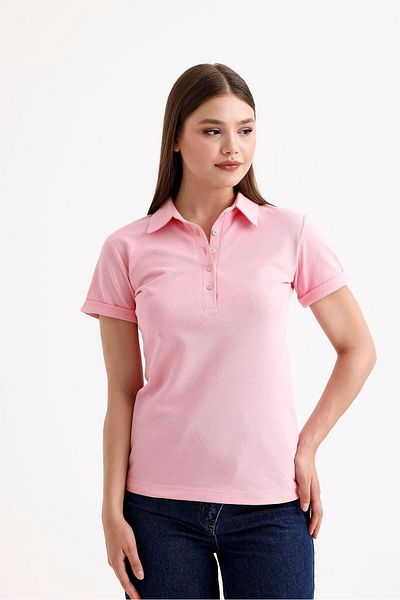 SWEETNESS Pink Women's T-Shirt - Shirt Collar, Short Sleeve, Cotton