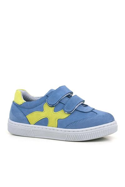 Rakerplus Pantofi sport pentru copii din piele naturală albastru verde cu velcro